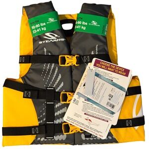Stearns Youth Life Jacket 50-90 lbs Yellow Grey USCG Approved Nylon Vest 5973